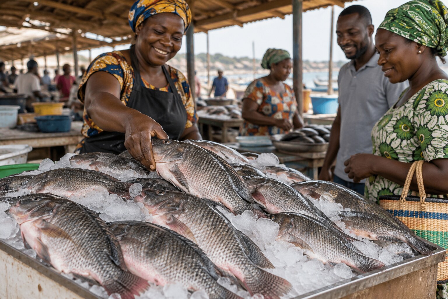 Frischer Tilapia auf einem lokalen westafrikanischen Markt